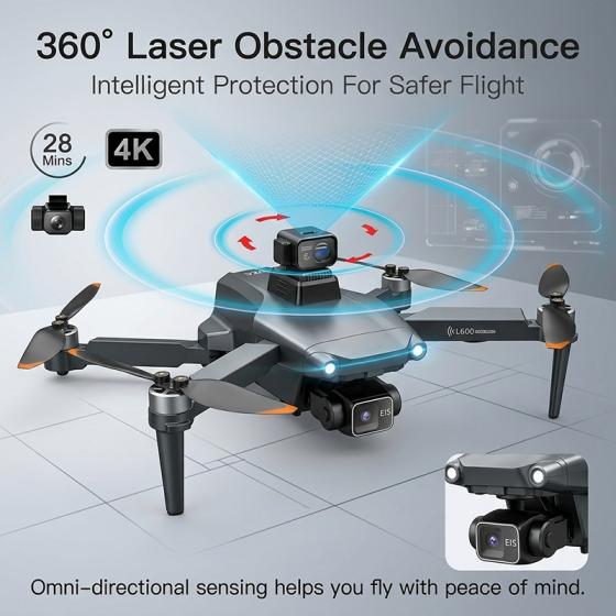 4K Professional HD Dual Camera New L600 PRO MAX GPS Drone 5KM 3-Axis Gimbal 360 Obstacle Avoidance Brushless Quadcopter Toy